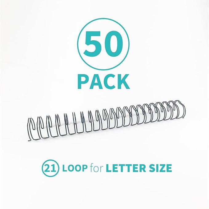 Binditek 50 Pack Double Loop Wire Binding Spines, 1Inch Binding Wire for Letter Size, 2:1 Pitch, 220 Sheet Capacity, 21-Loop, Black, for Students and Coworkers | Wire Binding Spines for Letter Size, 21-Loop, 220 Sheet Capacity, for Reports, Manuals and...
