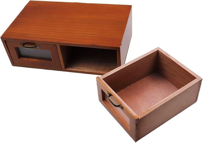 2-Drawer Desk Organizer Tabletop Storage Organization Box | Vintage Metal Label Drawer Pulls Office Supplies Storage Desk Accessories
