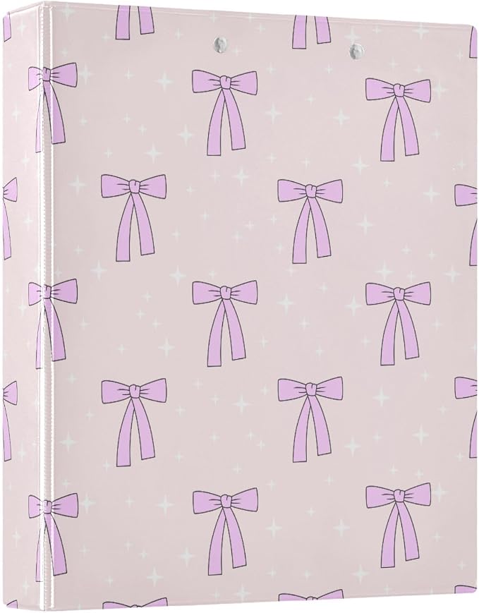 Aslsiy Kids 3 Ring Binder 1.5 Inch Lovely Bows Star Pink Round Clipboard Binder Girls Decorative Harcover Binders Organizer for Office School Supply