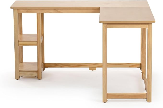 Plank+Beam Solid Wood Corner Desk with Shelves, L-Shaped Desk for Bedroom, Home Office Study Desk, 55.25 Inch | Wooden Corner Desk with Shelves, Non-Toxic Finishes, Large Desk Space, Engineered Wood, Matching Style, Solid Wood