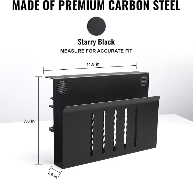 Laptop Holder for Desk, Under Desk Storage Organizer with Pen Slot | osseph Desk Storage, No Drill Clamp to 0.5-2.38" Desks, Cooling Vents Vertical Rack, Magnetic Pen Holder, 22 Lbs Carbon Steel