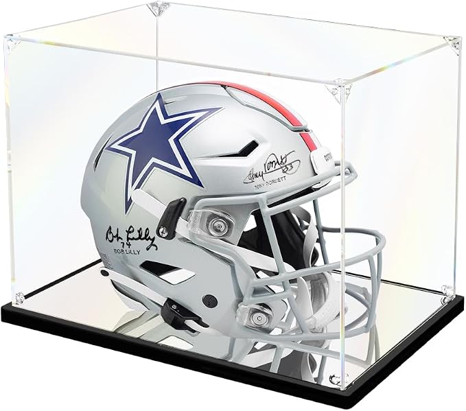 KOLIPI Mini Football Helmet Display Case, Acrylic Box 8.3x6.3x7.1 in | NFL Helmet Display Case for Mini Helmets, Mirror Base, Dustproof Protection, Stable and Stackable, Assembly Required
