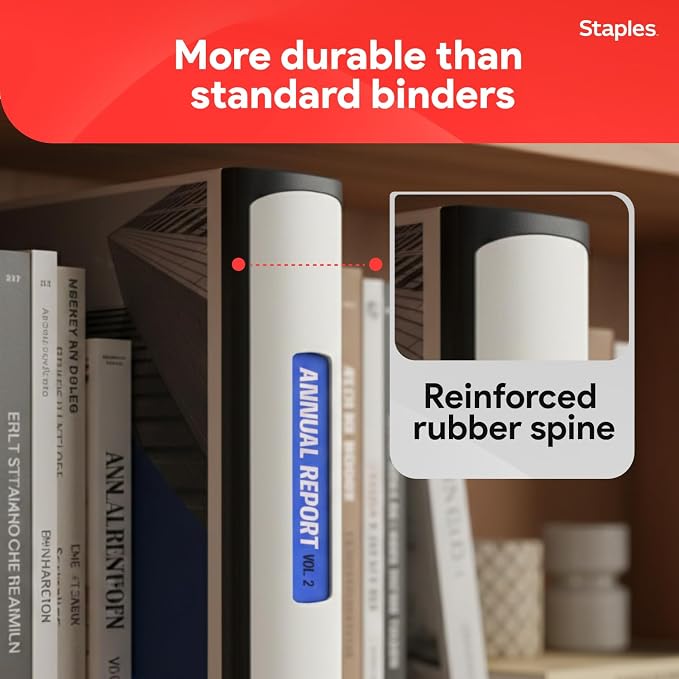 Staples Better Binder, 2 Inch 3-Ring, White, Heavy-Duty | Reinforced binder built for school and office document organization.
