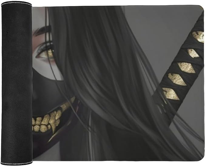 Gaming Mouse Pad Large Mousepad Aesthetic Anime Girl Japanese Samurai Portrait Desk Mat for Keyboard and Mouse Mat Non-Slip Rubber Desk Pad 40x90cm
