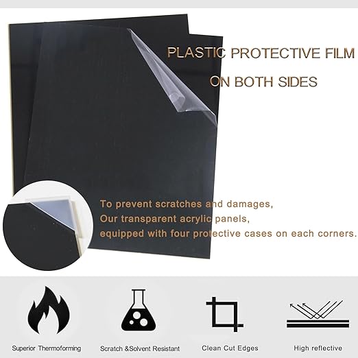 4 Pieces Black Acrylic Sheet, 12 x 12 Inch 1/8 Inch Thick, Black Cast Plexiglass Sheets for DIY Display, Handcraft, Home Decor, Painting, Display Stand, Photo Frame, Easy to Cut