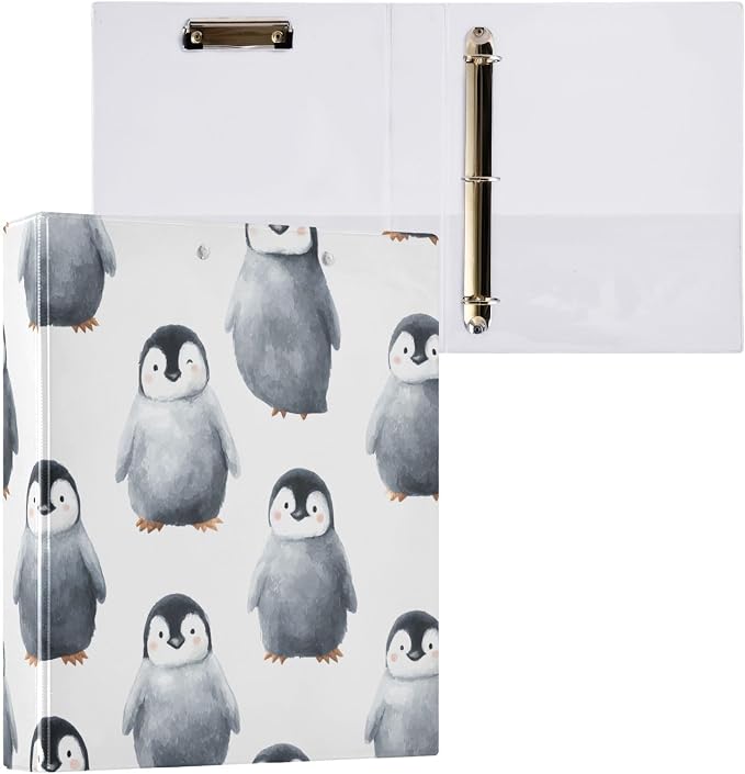 3 Ring Binder Black Penguin 1.5 inch Binders Three Ring Binders with Clipboard Fit 8.5'' x 11'' Paper 3 Interior PVC Clear Pockets for Office Supplies