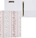 Pink and White Striped Rose Floral Binder 1.5 Inch Binder with Clipboard&Pockets, Hardcover Binders 3 Ring, Heavy Duty Large File Folder for Office School Supplies - Holds 200 Sheets