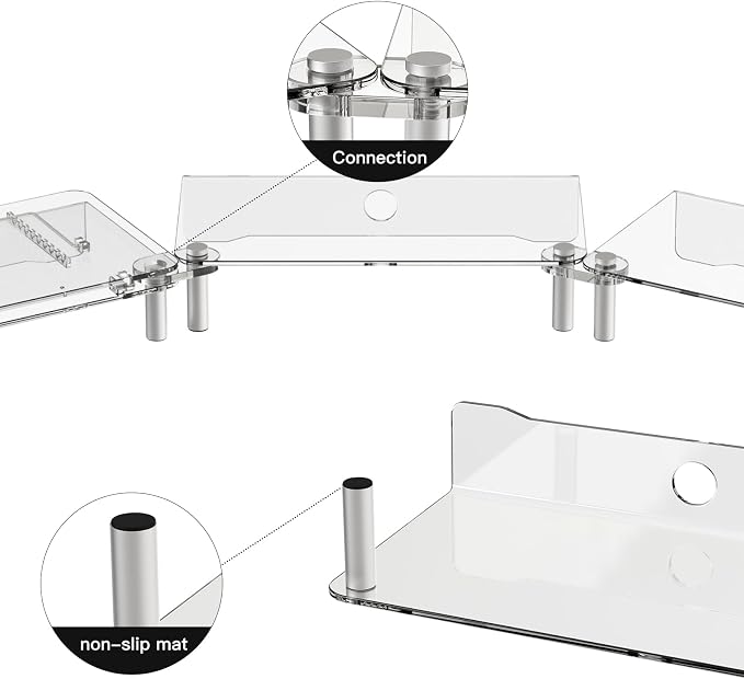 Clear Acrylic Dual Monitor Stand Riser,Laptop Riser Adjustable to 8 Angles | Double Computer monitor riser for desk for 2 Monitors,Desktop organizer Stand for Laptop,PC,Printer,TV，Cute Desk Accessories
