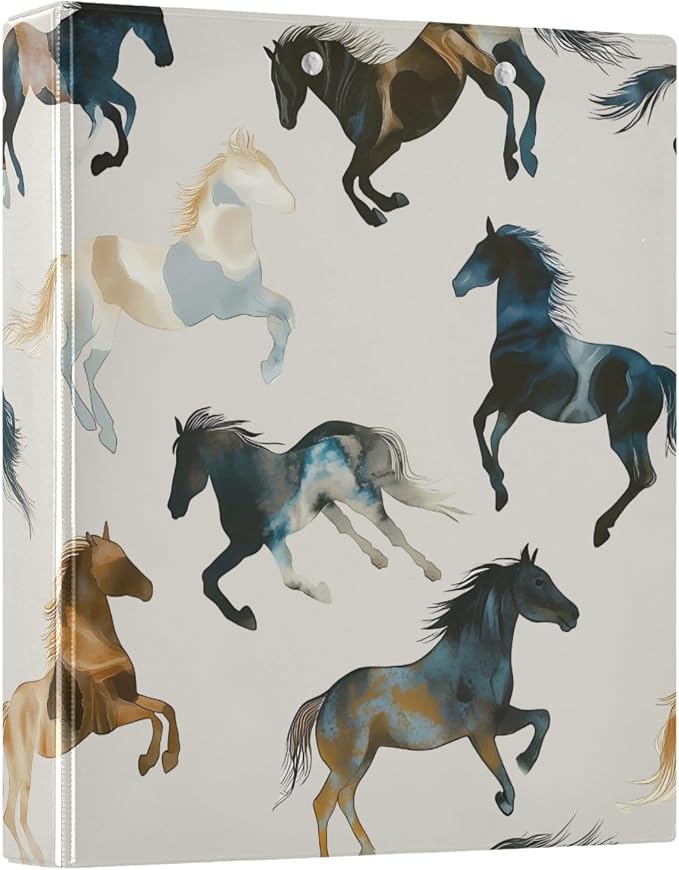 3 Ring Binder Western Brown Horse 1.5 inch Binders Three Ring Binders with Clipboard Fit 8.5'' x 11'' Paper 3 Interior PVC Clear Pockets for Office Supplies