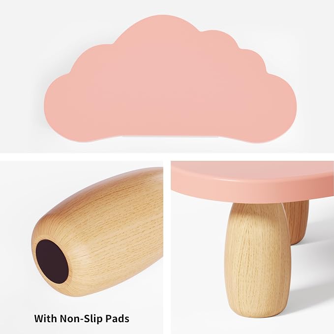 AFOOYO Monitor Stand Riser,Cloud-Shaped Sturdy Wood 16.5In Computer Monitor Riser Wirh Drawer, Multi-Purpose Desktop Organizer Riser for Computer,Laptop,Printer,TV,Pink