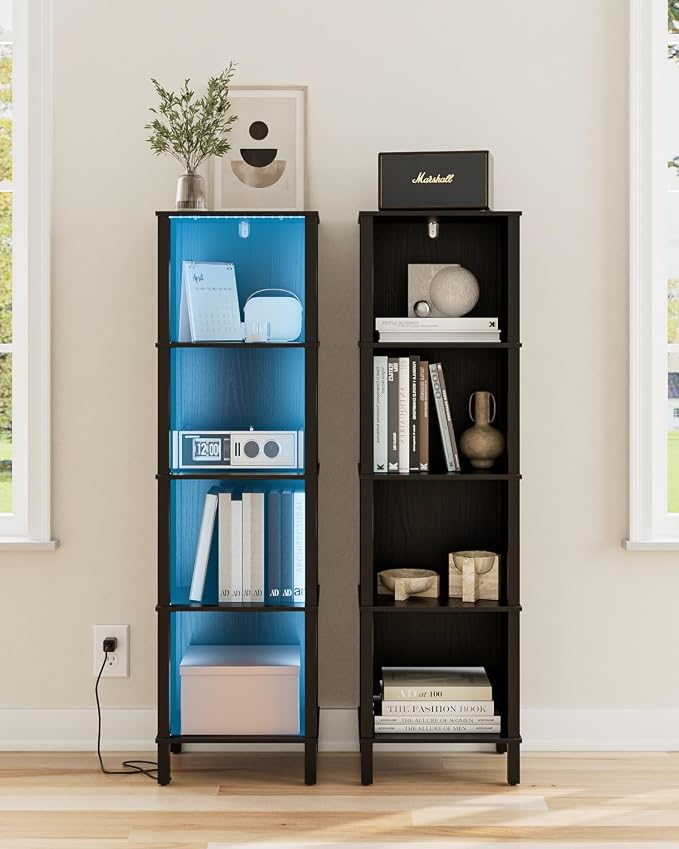 Bookshelf, Modern 5-Tier Bookcase, Open Storage Book Shelf, 11 × 14.2 × 50.4 Inches, Small Narrow Bookshelves for Living Room, Home Office, Bedroom, Black