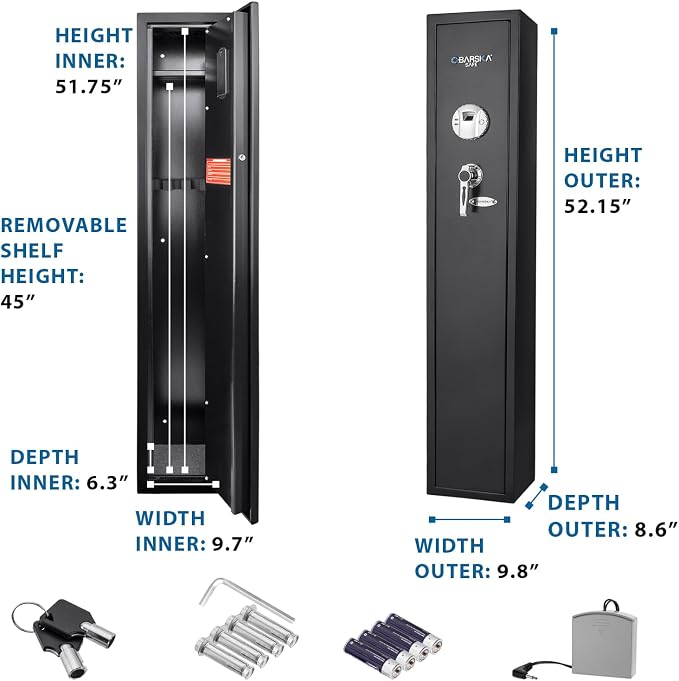 Barska Biometric Rifle Gun Safe – Quick Access Fingerprint Long Gun Safe for Home, DOJ Approved, Silent Mode, Removable Shelf, Backup Keys & Battery