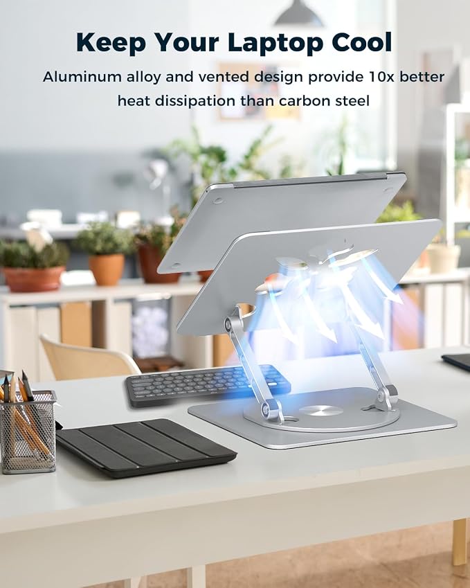 Aoviho 360° Rotating Laptop Stand for Desk | Adjustable, Foldable, Portable Aluminum Ergonomic Riser | Compatible with MacBook, Dell, HP & All Laptops 10-16 inch | Silver