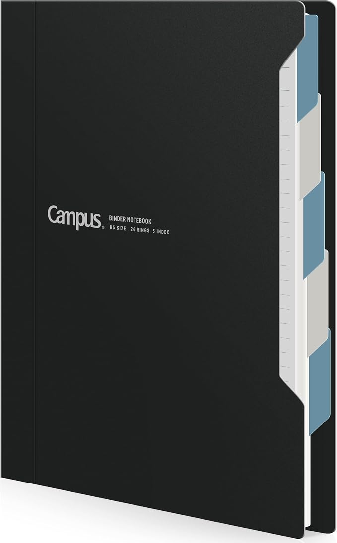 KOKUYO Refillable Spiral Notebook with Dividers & Tabs, B5 Hardcover 5 Subject Notebook Binder for Work, 100 Sheets, 5mm Ruled, Campus Refillable Business Binder for Study & Office Note Taking, Black