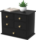 Oak Desk Organizer with Drawers, Durable Wooden Desktop Storage Box | 5 Drawer Tabletop Organizer with Metal Handles & Non-Slip Pads for Office, Bedroom, Bathroom, Vanity & Makeup Storage, Black
