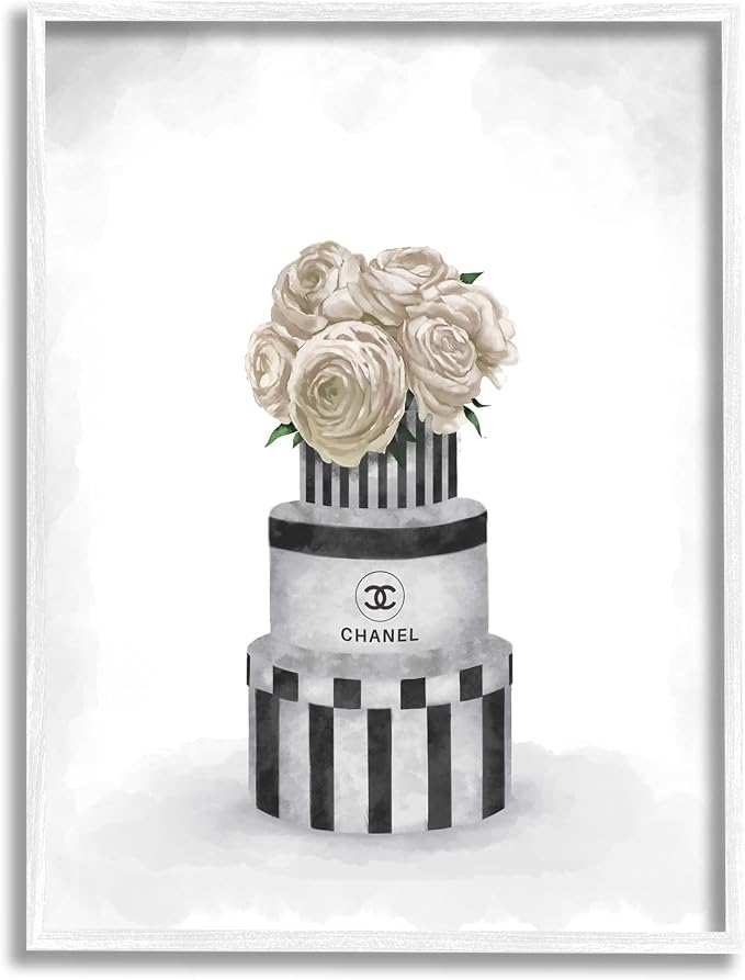 Stupell Industries Fashion Flower Box Stack Neutral Grey Painting, Design by Ziwei Li White Framed Wall Art, 24 x 30