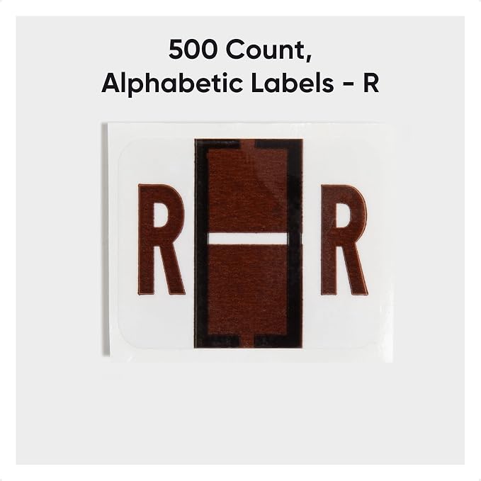Smead BCCR Bar-Style Color-Coded Alphabetic Label, R, Label Roll, Brown, 500 Labels per Roll, (67088)