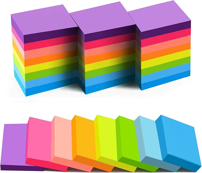 (24 Pads) Sticky Notes 1.5x2 in, 8 Colors Post Self Sticky Notes Pad Its, Bright Post Stickies Colorful Sticky Notes for Office, Home, School, Meeting, 75 Sheets/pad