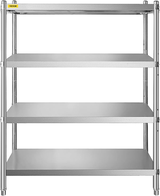 VEVOR Stainless Steel Shelving 46.8x18.5 Inch 4 Tier Adjustable Shelf Storage Unit Stainless Steel Heavy Duty Shelving for Kitchen Commercial Office Garage Storage 330lb Per Shelf