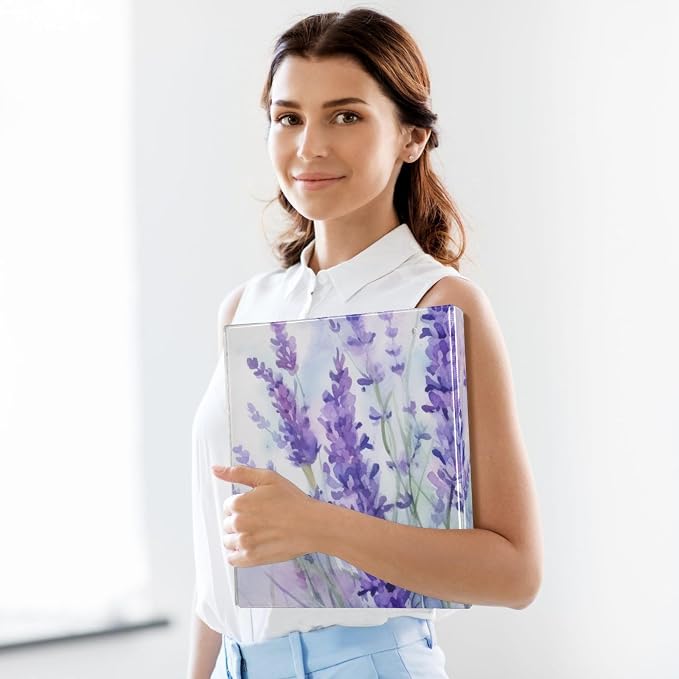 Purple Lavender Flower 3 Ring Binder with 2 Interior Pockets 1.5 inch Binders 3 Ring Heavy Duty Fit 8.5" x 11" Letter Size for Office School, 2 Pack