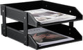 Letter Tray, Leather Paper Organizer Tray, Wooden Desk File Holder, Desktop File, Stackable Magazine Holder, Mail Sorter, Great for Home or Office - 2 Level Black