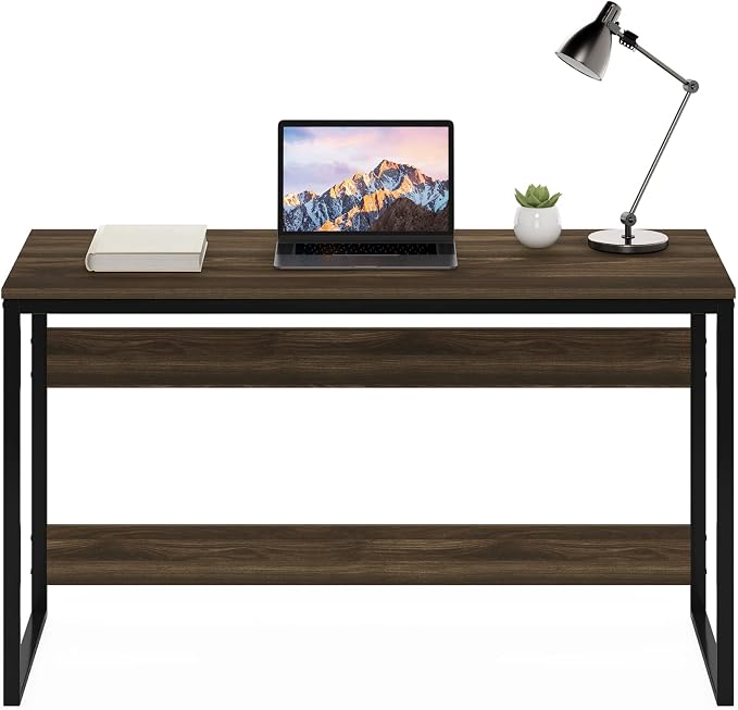 Furinno Moretti Desk, 52 Wide Metal Frame Gaming Desk, Rectangular Computer Desk, Writing Desk, Office Desk for Home Office, Study Room, Dorm, Bedroom, Brown Walnut