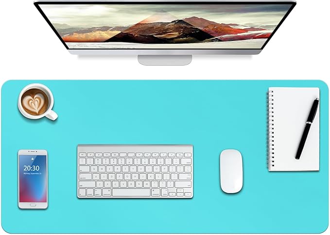 Boutilon Leather Desk Pad Protector,Laptop Desk Pad,Office Mouse Mat,Waterproof Leather Desk Blotter,Desk Writing Pad for Office and Home (M-Bright Blue,30"x14")