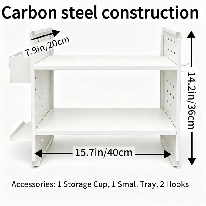 Desktop Shelf Organizer,White Desk Shelf for Dormitory Office | Shelf for Top of Desk with Pegboard Accessories,Bookshelf Supplies Storage Rack Freestanding Display for Dresser Home,2 Tier