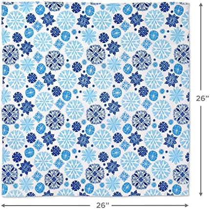 Hallmark 26" Reusable Christmas Gift Wrap (1 Fabric Wrap: Blue Snowflakes on Natural Cotton) for Holiday Parties, Hanukkah, Winter Weddings (Pack of 4)