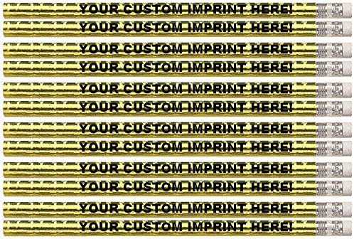 Express Pencils™ Personalized Custom Pencils - Round - Glitz & Glitter Foil - Full Color Print w/your name, message, text or logo - Includes Personalization - Great gift ideas - 12/Set (GOLD PRISM)