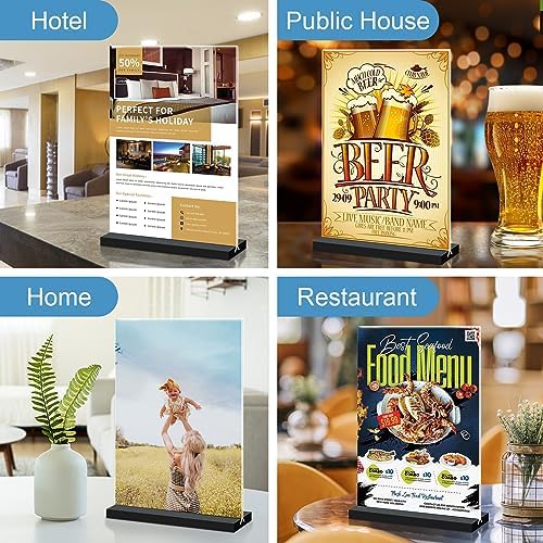 Seencool 8.5x11 Acrylic Sign Holder Vertical Double-sided Tabletop Sign Holder with Black Base, Plastic Picture Frame Paper Holder, Clear Menu Display Stand for Office Restaurant Store Home 4 pack