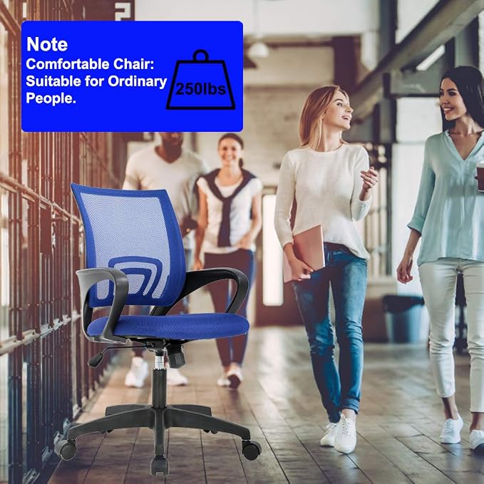BestOffice | Ergonomic Office Chair | Mid-Back Swivel Desk Chair | Breathable Backrest & Lumbar Support | Adjustable Height | Sponge Seat | Rolling Wheels | Blue | for Adults & Women | Pack of 2