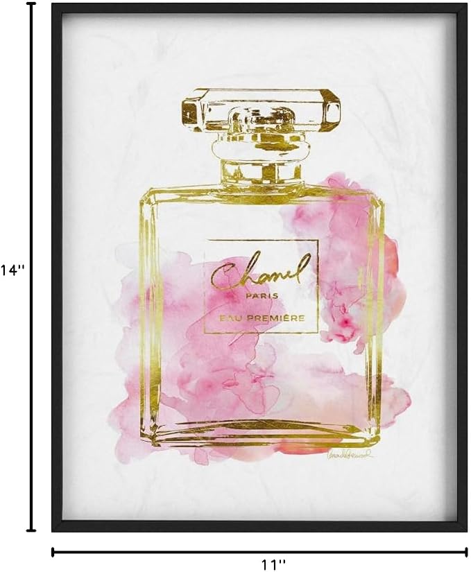 Stupell Industries Glam Perfume Bottle Gold Pink Framed Giclee Texturized Art, Proudly Made in USA | Stupell Industries | Black, 11 x 14 Inches, Easy to Hang and Sturdy, Made in USA, by Amanda Greenwood