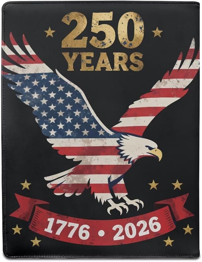 Dreaweet 250 Years Eagle Flag Portfolio Folder for Documents 250th Anniversary Leather Padfolio Binder Organizer Letter Size Notepad Business Card Holder for Women Men