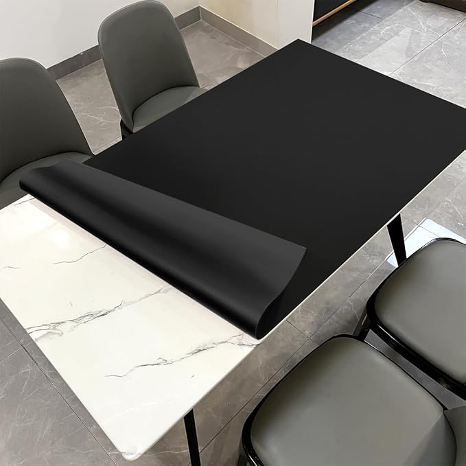 Zinkooat Leather Desk Pad Protector - 48x90 Inch Waterproof Easy to Clean Can Conceal Flaws Protector The Table Top from Scratches Used for Dining (Black+Black 48x90)