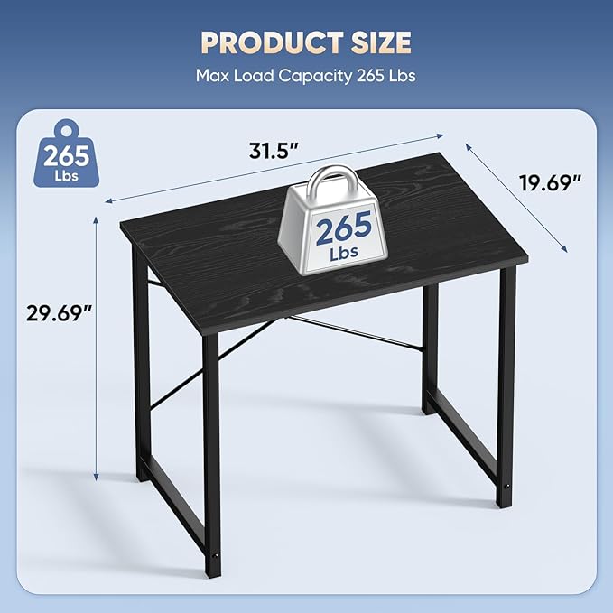 DUMOS 32 in Small Computer Desk for Home Office, Modern Study Work Table Simple Style for Bedroom, Writing Desks with X-Shaped Reinforcement, 2 Pack, Black | Modern Study Writing Work Table, Craft PC Desk Simple Workstation with Reinforcement Structure...