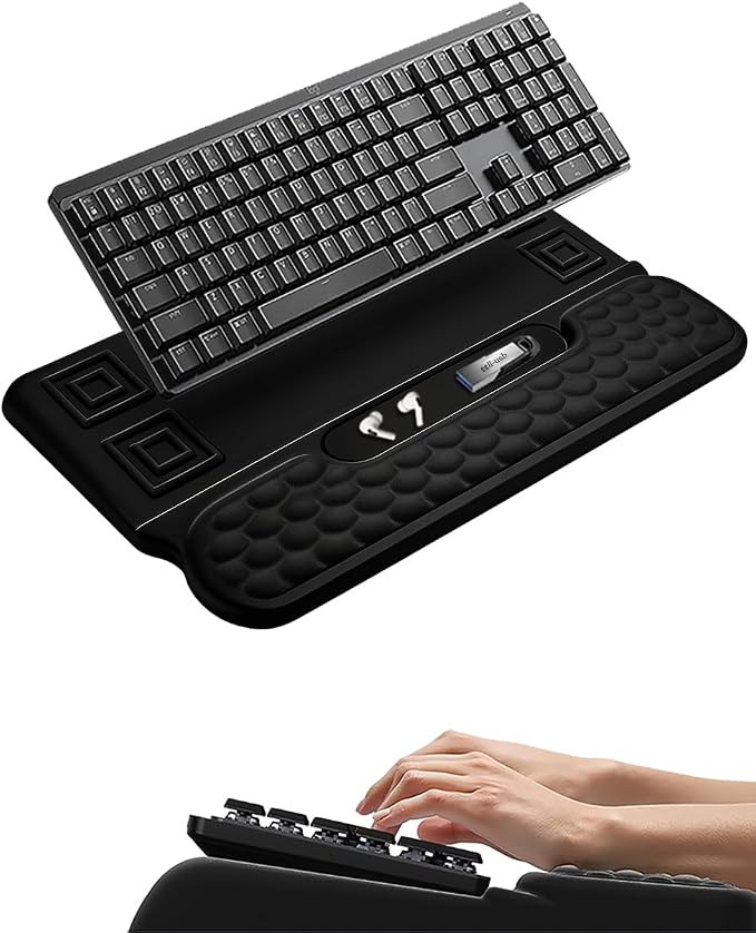 Wrist Rest for Computer Keyboard, 2 in 1 Keyboard Wrist Support Pad, Memory Foam Keyboard Riser Holder Lift Tray with Wrist Pad for Easy Typing for Office Desk, Home, School (Round Black)