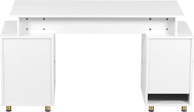 Techni Mobili 57"W Computer Desk w/ 3 Drawers & Storage Cabinet, White/Gold | Home office workstation, durable construction, everyday productivity, Ideal for home office, Workspace organization