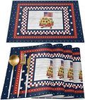 Fourth of July USA American Flag Farm Trucks Placemats Set of 4, Blue Red White Stripes Stars Rustic Wooden Buffalo Check Heat Resistant Washable Table Mats Decoration for Kitchen Dining Outdoor
