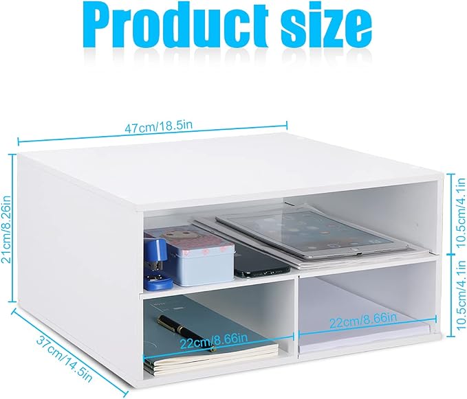 EMERIT Printer Stand for Desk - 2 Tier Desktop Printer Stand with Paper Storage, Printer Riser Organizer for Home Office, Holds up to 30 lbs, White