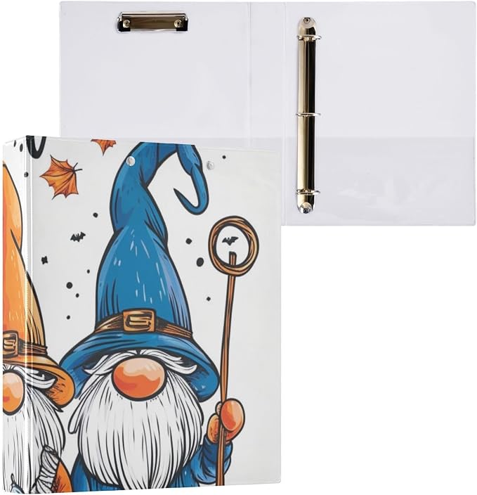 3 Ring Binder Gnomes Autumn Pumpkin 1.5 inch Binders Three Ring Binders with Clipboard Fit 8.5'' x 11'' Paper 3 Interior PVC Clear Pockets for Office Supplies