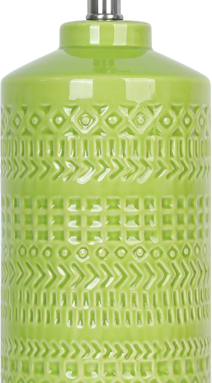 JUNNAI Light Green Ceramic Table Lamp 25 inch 3-Way Dimmable Nightstand Lamp with White Linen Shade Bedside Lamp for Living Room Bedroom Office Reading (Bulb Included)