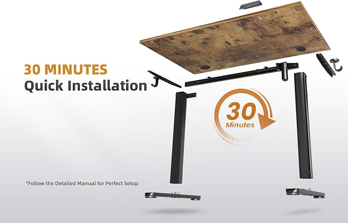 Claiks Electric Height Adjustable Standing Desk, 48x24 Inch, Vintage Brown | Smooth Height Adjustment, 3 Memory Presets, Cable management hub & hook, Stable Steel Frame, 156 lbs Capacity, Easy Assembly