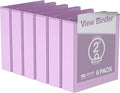 Pack of 6 Premium View Binders, Ring Binders with Clear-View Cover and Interior Pockets, Pastel Color Options, 2 Inch, Lavender