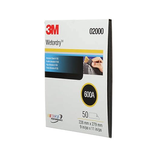 3M Wetordry Abrasive Sheet, 413Q, 02000, 600+ Grade, 9 in x 11 in | 50 Sandpaper Sheets, for Auto Sanding, Metal Sanding, Finishing, Paint Prep