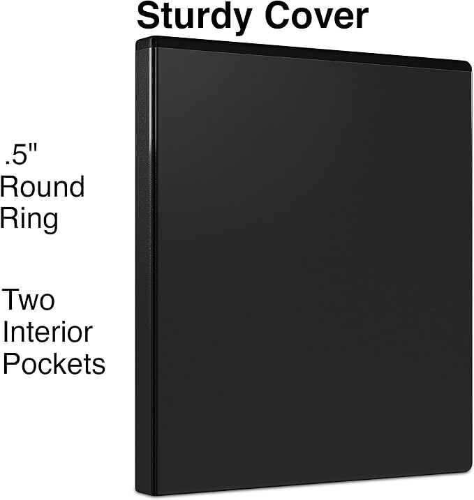 Staples 1/2" 3-Ring View Binder, Black, 4/Pack