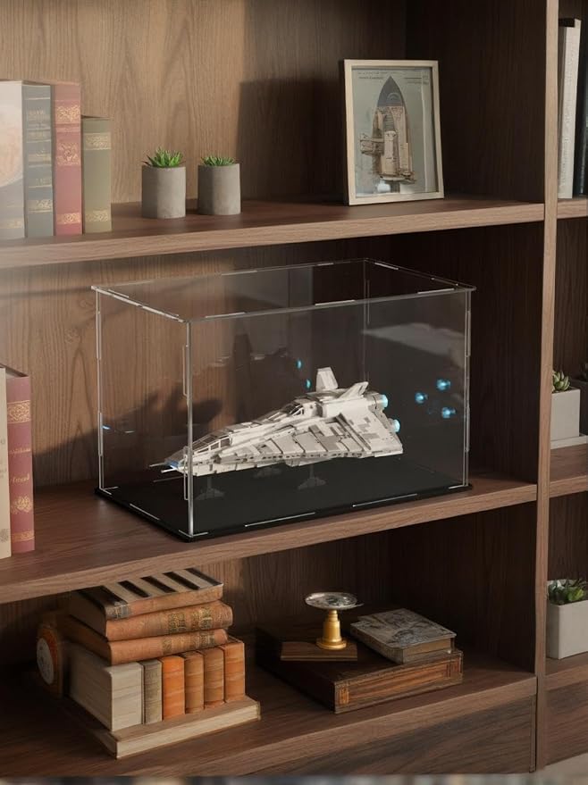 Clear Acrylic Display Case,Self-assembly Display box with black acrylic base,Countertop Box Cube Organizer Stand Riser Dustproof Protection Showcase for action Figure toy Collectibles(9.4x7.9x7.9inch)