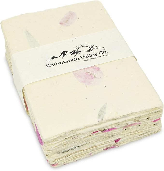 Handmade Lokta Card Stock 5x7 Deckle Edge, Forest Wanderer (100 Sheets) | Kathmandu Valley Co. pressed flowers & leaves, decorative stationery, DIY wedding invitations, thank you notes, made in Nepal