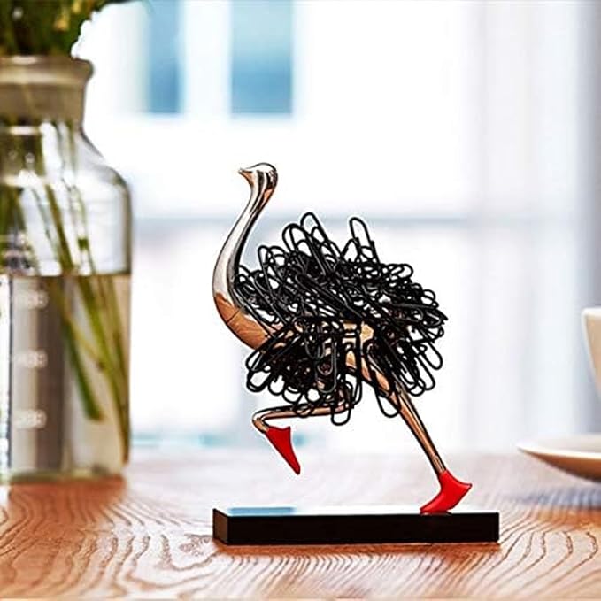 Running Ostrich Magnetic Paperclip Holder Funny Office Desk Decor Decorative Jewelry Storage Dispenser Silver Creative Small Gifts for Friends Coworkers