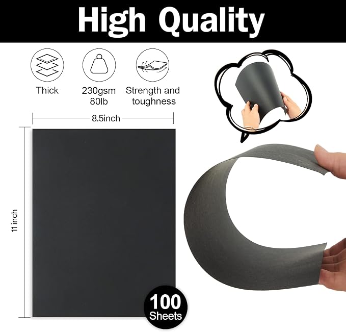 100 Sheets Black Cardstock 8.5 x 11 Black Construction Paper | Goefun 80lb Card Stock Printer Paper for Halloween, Invitations, Scrapbooking, Crafts, DIY Cards